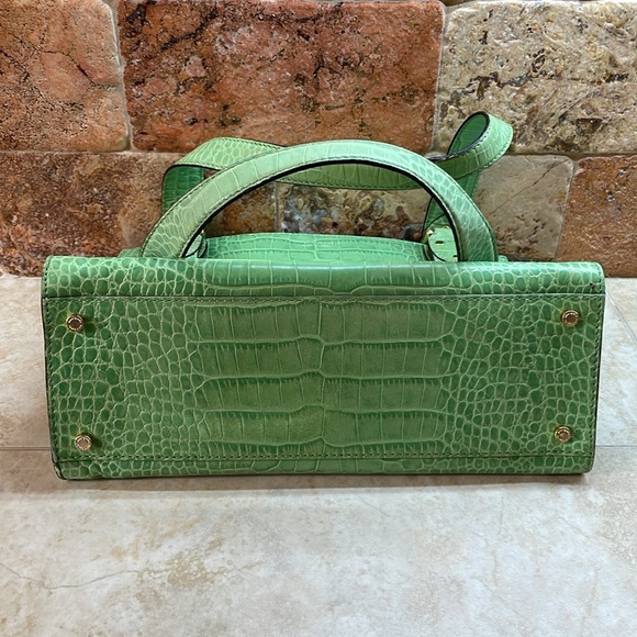 Kate Spade New York Shoulder Bag Hand Purse Green Gold Hardware Croc Embossed - Picture 7 of 15